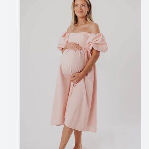 Elegant Pink Off-Shoulder Bump Friendly Dress